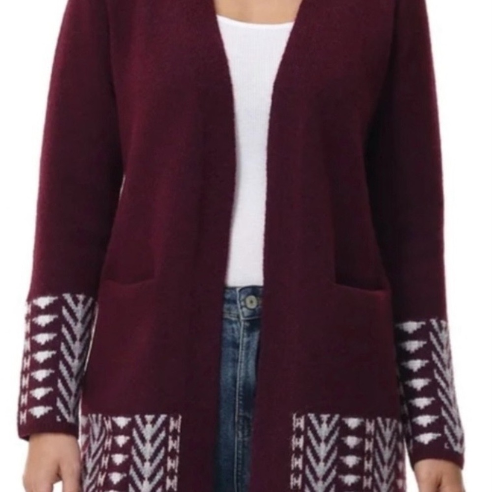 NWT Frye Women's Burgundy and White Patterned cozy cardigan Size S